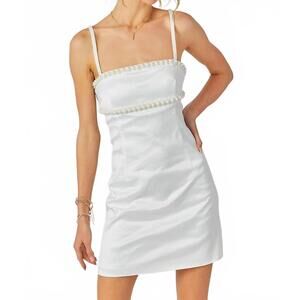 NEW BABY PINK beaded trim mini dress in white